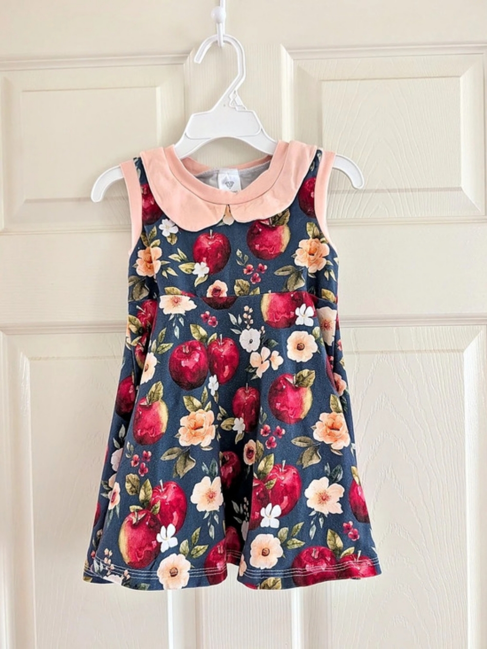 Precious Treasures Girls 2T Floral Apple Peter Pan Collared Dress Fruit
